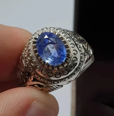 Pre-owned Handmade Royal Blue Mens Sapphire Ring - Ceylon Sri Lanka Mens Sapphire Stone Ring Gifts
