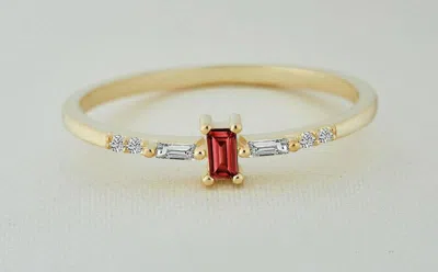 Pre-owned Handmade Ruby Ring / Baguette Ruby Ring/14k Solid Gold Minimalist Ruby Ring Stacking Ring In Red