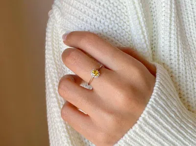 Pre-owned Handmade Sapphire Ring, 14k Oval Yellow Sapphire Ring With Surrounding Diamonds,