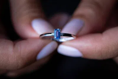 Pre-owned Handmade Sapphire Ring /baguette Blue Sapphire Ring /14kt White Gold Minimalist Sapphire