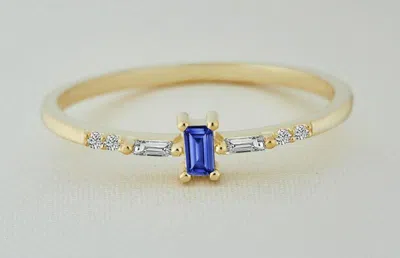 Pre-owned Handmade Sapphire Ring / Baguette Sapphire Ring /14k Solid Gold Minimalist Ring / In White