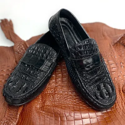 Pre-owned Handmade Size 11 Alligator Leather Shoes Black Mens Driving Mocassins Loafers Dress Shoes