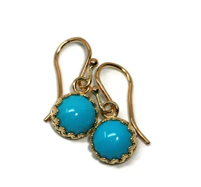 Pre-owned Handmade Sleeping Beauty Turquoise 14k Gold Crown Drop Earrings In Blue