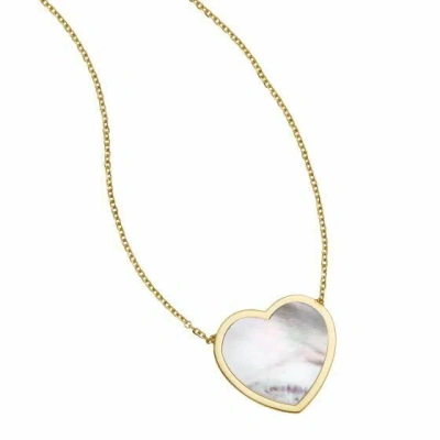 Pre-owned Handmade Solid 14k Yellow Gold White Mother Of Pearl Heart Necklace