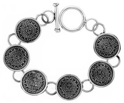 Pre-owned Handmade Solid .925 Sterling Silver  Aztec Calender Bracelet 19mm 8", 8.5”& 9”