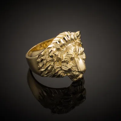 Pre-owned Handmade Solid Gold Lion Head Ring In Yellow Gold