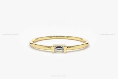 Pre-owned Handmade Solid Gold With Natural Brilliant Cut Baguette Diamond 14k Gold Stacking Ring In White