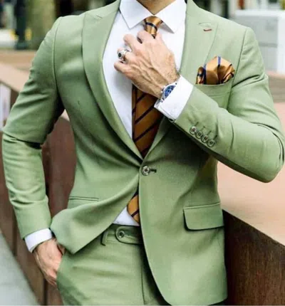 Pre-owned Handmade Special Gift For Him Designer Wedding Casual Dinner Suit (coat+pants) In Green