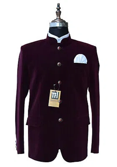 Pre-owned Handmade Special Gift For Him Men's Jodhpuri Wedding Jacket Party Wear Coat In Red