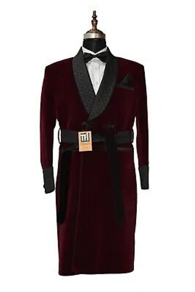Pre-owned Handmade Special Gift For Him Smoking Jacket Designer Wedding Party Wear Long Coat In Red