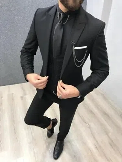 Pre-owned Handmade Special Gift For Him Suits Designer Wedding Dinner Suits (jacket+vest+pants) In Black
