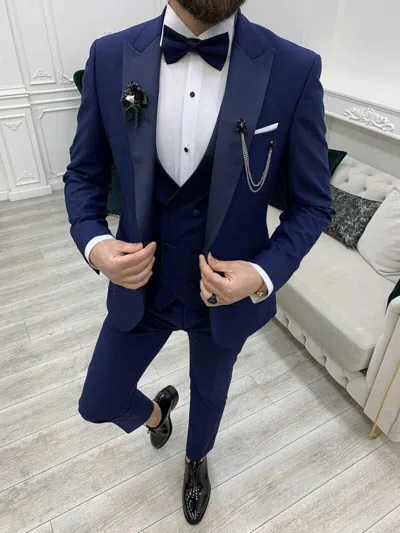Pre-owned Handmade Special Gift For Him Suits Designer Wedding Party Wear Suits(coat+ Pant +vest) In Blue
