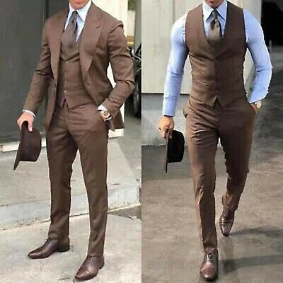 Pre-owned Handmade Special Gift For Him Suits Designer Wedding Party Wear Suits(coat+ Pant +vest) In Brown