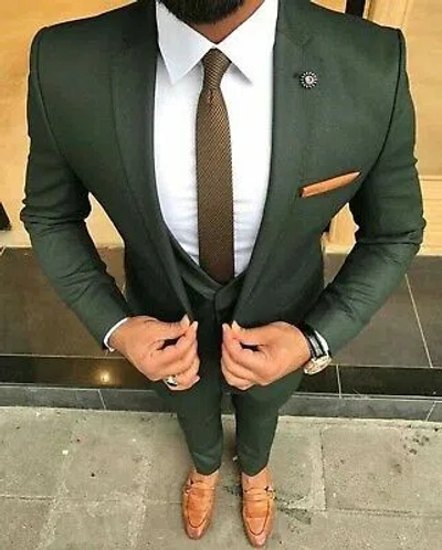 Pre-owned Handmade Special Gift For Him Suits Designer Wedding Party Wear Suits(coat+ Pant +vest) In Green