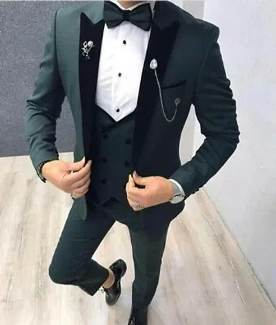 Pre-owned Handmade Special Gift For Him Suits Designer Wedding Party Wear Suits(coat+ Pant +vest) In Green