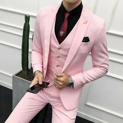 Pre-owned Handmade Special Gift For Him Suits Designer Wedding Party Wear Suits(coat+ Pant +vest) In Pink