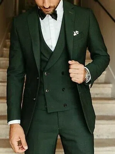 Pre-owned Handmade Special Gift For Him Suits Designer Wedding Suits(coat+ Waistcoat +pants)uk In Green