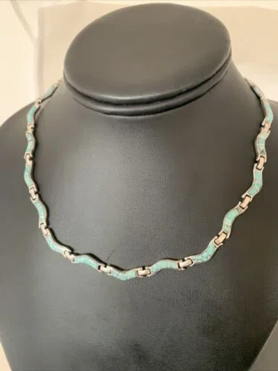 Pre-owned Handmade Spiderweb Turquoise & Opal Inlay Pendant Sterling Silver Necklace 16" 1427 In Blue