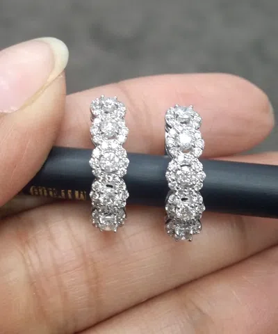 Pre-owned Handmade Steal Deal 1.10 Carat Natural Round Diamonds Hoops Huggies Earrings In 14k Gold In White