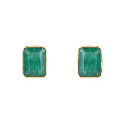 Pre-owned Handmade Stud Engagement Earrings 18k Yellow Gold Natural Emerald Gemstone Jewelry