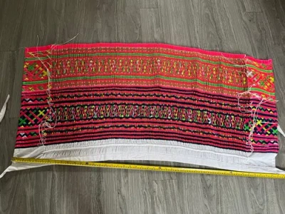 Pre-owned Handmade Vintage Hmong Green Skirt ,  (waist Size 43”. Tall 23”) Tab Hmoob Leeg In Multicolor