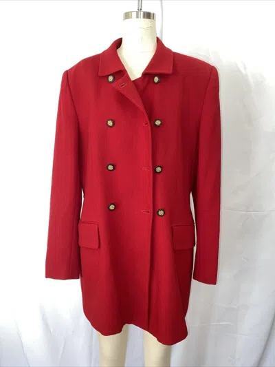 Pre-owned Handmade Vintage Jones York Red Wool Peacoat Double Breasted Coat