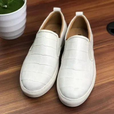 Pre-owned Handmade White Mens Alligator Leather Slip On Crocodile Loafers Casual Shoes Us Size 13