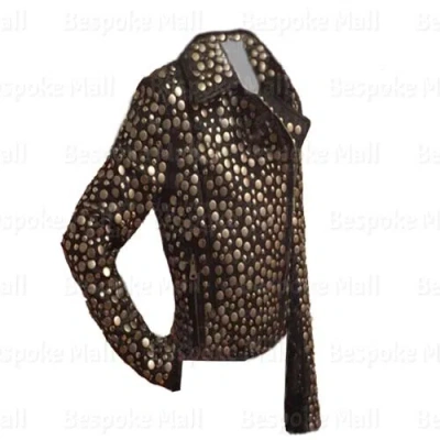 Pre-owned Handmade Woman's Black Silver Studded Brando Style Cowhide Biker Leather Jacket-795