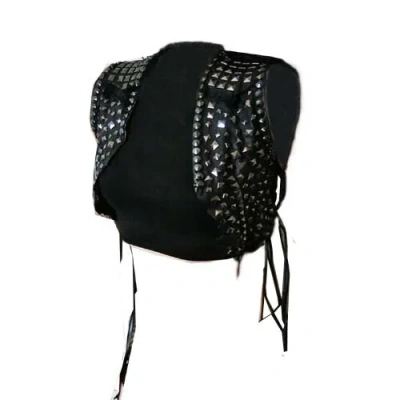 Pre-owned Handmade Woman's Black Silver Studs Punk Classic Cowhide Biker Short Leather Vest-920