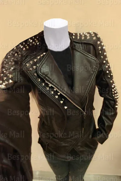 Pre-owned Handmade Woman's Black Studded Punk Unique Brando Cowhide Biker Leather Jacket-408