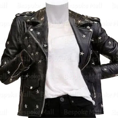 Pre-owned Handmade Woman's Brando Style Silver Star Studded Cowhide Leather Jacket-435