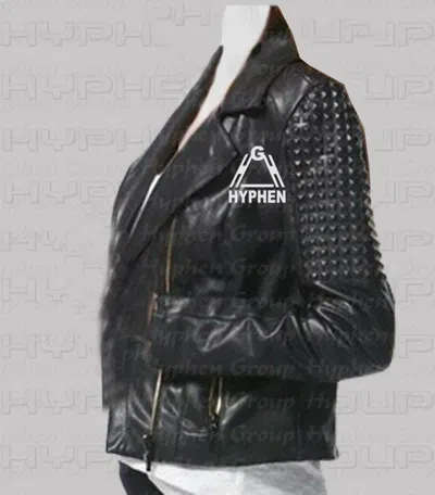 Pre-owned Handmade Woman Full Black Tonal Studded Brando Quilted Cowhide Biker Leather Jacket
