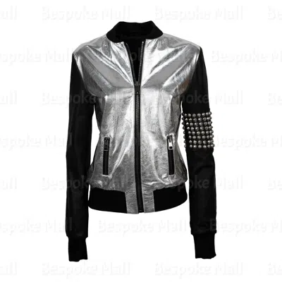 Pre-owned Handmade Woman's  Silver Studded Punk Unique Cowhide Biker Leather Jacket-709