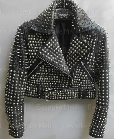 Pre-owned Handmade Woman's Punk Brando Silver Spiked Studded Unique Cowhide Leather Jacket-816
