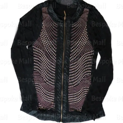 Pre-owned Handmade Woman Silver Studded Front Zippered Fashion Stylish Biker Leather Jacket-965