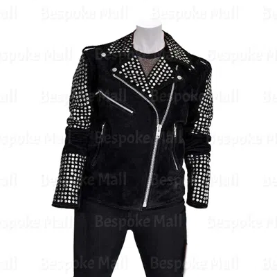 Pre-owned Handmade Women Black Brando Punk Silver Studded Zipper Cowhide Leather Jacket-268