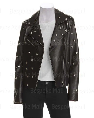 Pre-owned Handmade Women's Black Elegant Real Leather  Star Studded Fashion Jacket-204