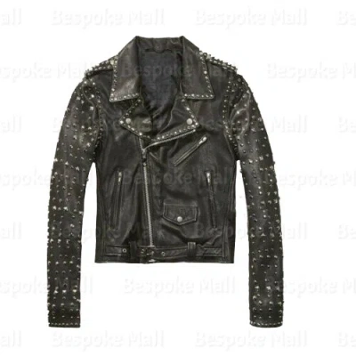 Pre-owned Handmade Women's Black  Studded Bikers Premium Stylish Leather Jacket-872