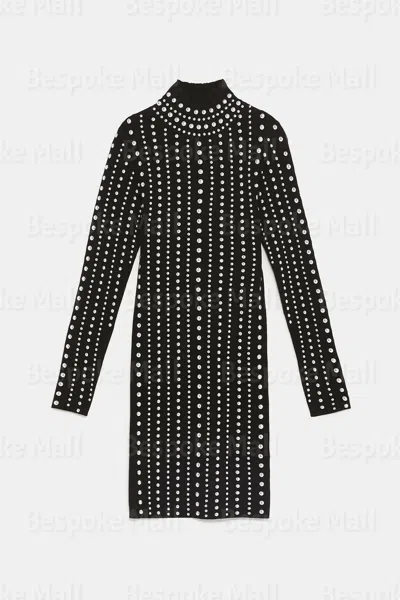 Pre-owned Handmade Women Black Punk Full Silver Studded Brando Style Cowhide Leather Dress-347