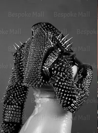 Pre-owned Handmade Women's Black Silver Spiked Studded Punk Cowhide Biker Leather Jacket-361
