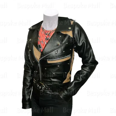 Pre-owned Handmade Women's Brando Black Brown Silver Studded Cowhide Belted Leather Jacket-481 In Multicolor