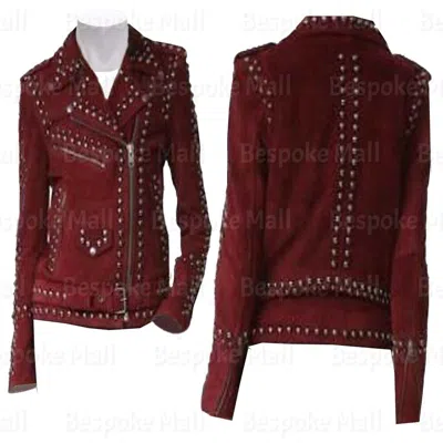 Pre-owned Handmade Women Brando Studded Belted Brown Cowhide Biker Leather Jacket-234