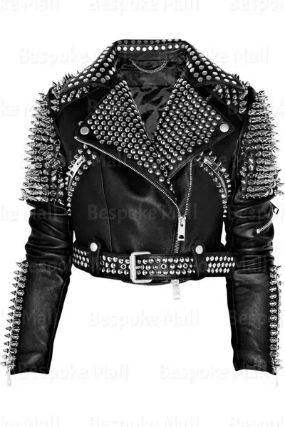 Pre-owned Handmade Women's Brando Style Studded Black Biker Cowhide Leather Jacket-285