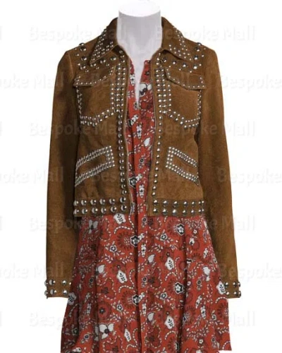 Pre-owned Handmade Women Brown Brando Silver Studded Cowhide Leather Jacket-230