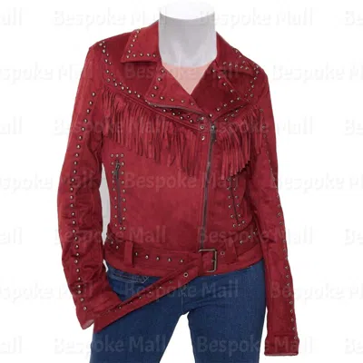 Pre-owned Handmade Women's Brown Brando Style Silver Studded Cowhide Biker Leather Jacket-235