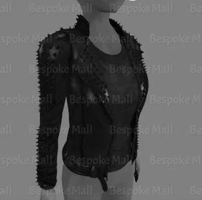 Pre-owned Handmade Women's Full Black Spiked Studded Punk Rock Cowhide Biker Leather Jacket-681