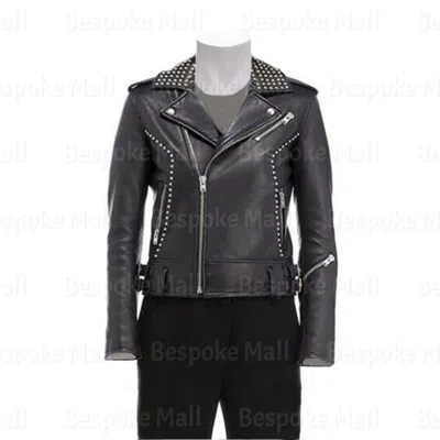 Pre-owned Handmade Women  Black Punk Silver Studded Zipper Cowhide Biker Leather Jacket-349