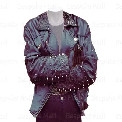 Pre-owned Handmade Women  Black Silver Spiked Studded Cowhide Biker Leather Jacket-350