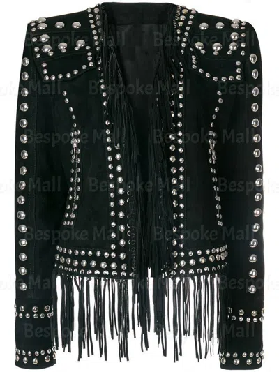 Pre-owned Handmade Women Metal Black Spiked Studded Punk Fitted Real Biker Leather Jacket-182