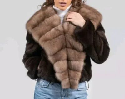 Pre-owned Handmade Women's Mink Fur Short Coat Real Russian Sable Fur Shawl Collar Presale Allsizes In Brown